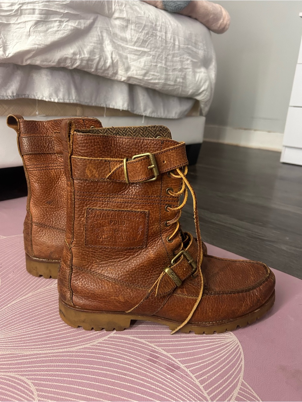 Vintage Polo Raulph Lauren Brown Leather Lace-Up Combat Boots